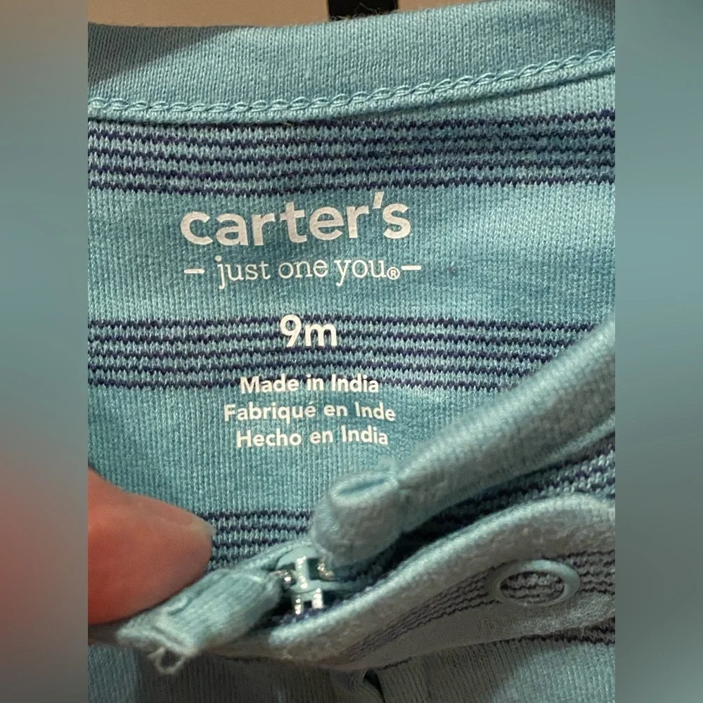 Carter's Blue Striped 'Little Brother' One Piece 2 Way Zipper  New 9 months